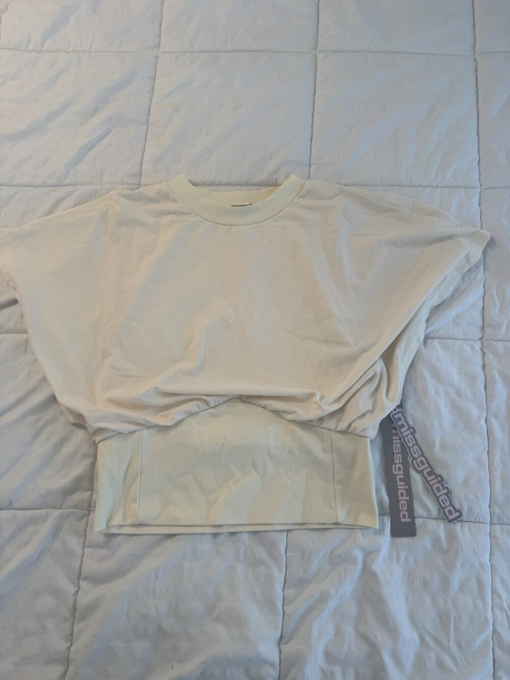 NWT Missguided Balloon Sleeve Crop Athletic Women's T-Shirt Large Cream Y2K